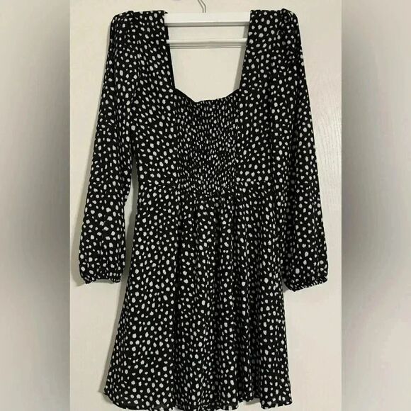 Lola Grace Black Polka Dot Dress | Long Sleeve Midi |Feminine Flowy A-Line Small - Picture 3 of 5
